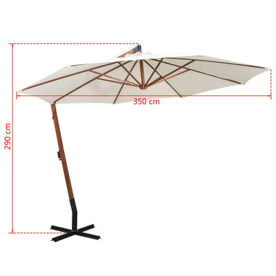 vidaXL Hanging Garden Parasol 350 cm Wooden Pole White