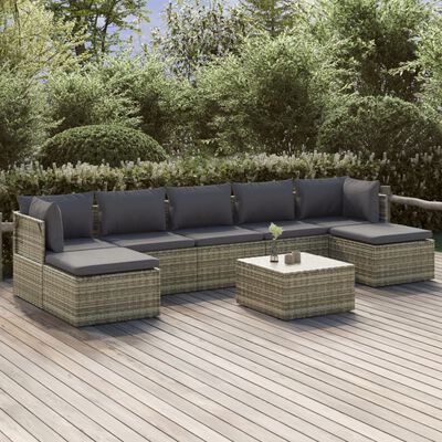 vidaXL 8 Piece Garden Lounge Set with Cushions Grey Poly Rattan