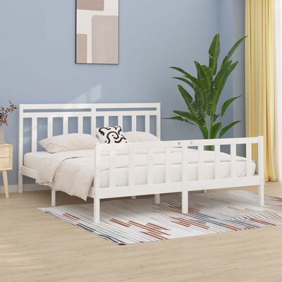 vidaXL Bed Frame without Mattress White Solid Wood Pine 180x200 cm Super King