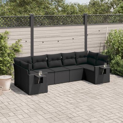 vidaXL 7 Piece Garden Sofa Set with Cushions Black Poly Rattan