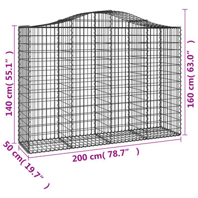 vidaXL Arched Gabion Baskets 3 pcs 200x50x140/160 cm Galvanised Iron