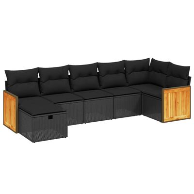 vidaXL 7 Piece Garden Sofa Set with Cushions Black Poly Rattan