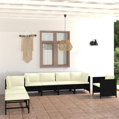 vidaXL 8 Piece Garden Lounge Set with Cushions Poly Rattan Black