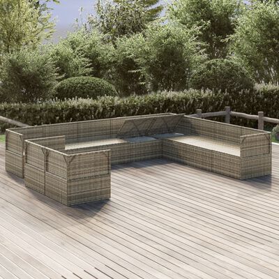 vidaXL 10 Piece Garden Lounge Set with Cushions Grey Poly Rattan