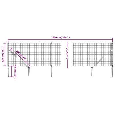 vidaXL Wire Mesh Fence with Spike Anchors Anthracite 1.1x10 m