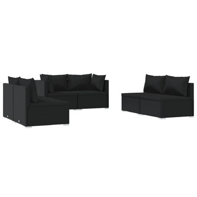 vidaXL 6 Piece Garden Lounge Set with Cushions Poly Rattan Black