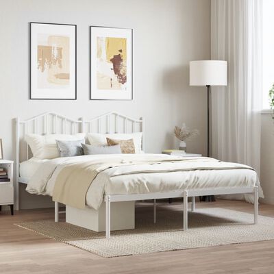 vidaXL Metal Bed Frame without Mattress with Headboard White 150x200 cm King Size