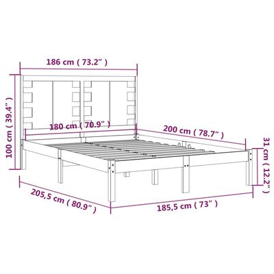 vidaXL Bed Frame without Mattress Black 180x200 cm Super King Solid Wood