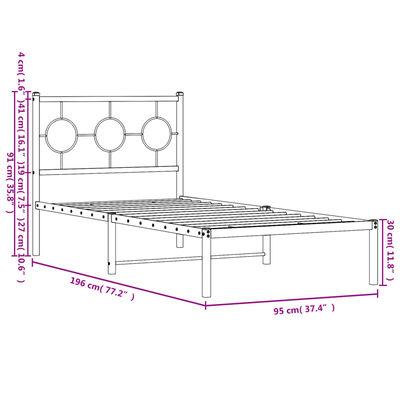 vidaXL Metal Bed Frame without Mattress with Headboard Black 90x190 cm Single