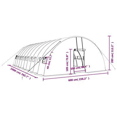 vidaXL Greenhouse with Steel Frame Green 60 m² 10x6x2.85 m