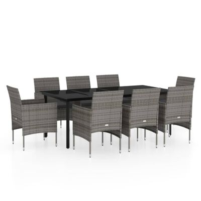 vidaXL 9 Piece Garden Dining Set with Cushions Grey and Black