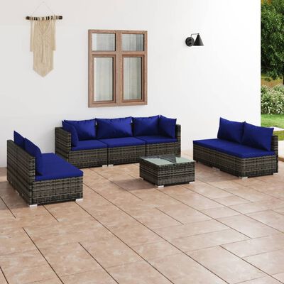 vidaXL 8 Piece Garden Lounge Set with Cushions Poly Rattan Grey