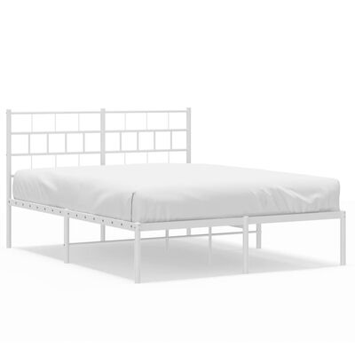 vidaXL Metal Bed Frame without Mattress with Headboard White 135x190 cm Double