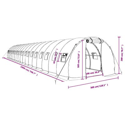 vidaXL Greenhouse with Steel Frame Green 54 m² 18x3x2 m