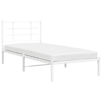 vidaXL Metal Bed Frame without Mattress with Headboard White 90x190 cm Single