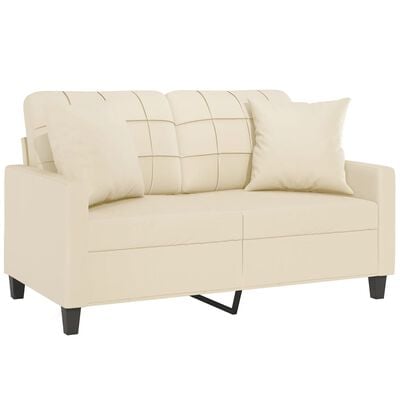 vidaXL 2-Seater Sofa with Throw Pillows Cream 120 cm Faux Leather