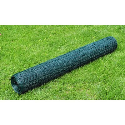 vidaXL Mesh Fence Steel Hexagon 1x25 m Dark Green