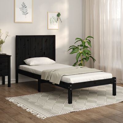 vidaXL Bed Frame without Mattress Black 90x190 cm Single Solid Wood Pine