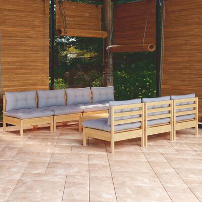 vidaXL 8 Piece Garden Lounge Set with Grey Cushions Pinewood