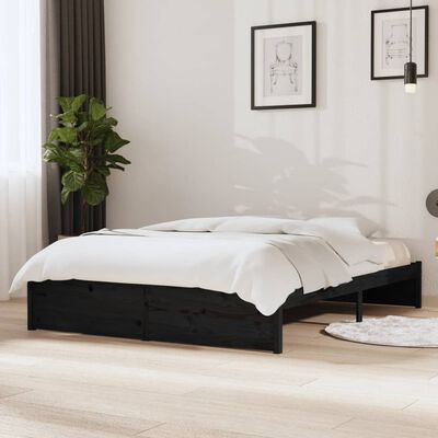 vidaXL Bed Frame without Mattress Black Solid Wood 135x190 cm Double