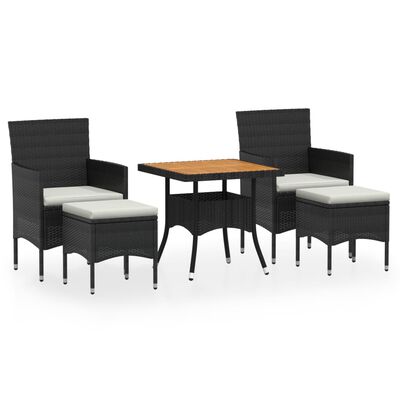 vidaXL 5 Piece Garden Dining Set Poly Rattan & Solid Acacia Wood Black