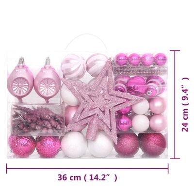 vidaXL 108 Piece Christmas Bauble Set White and Pink