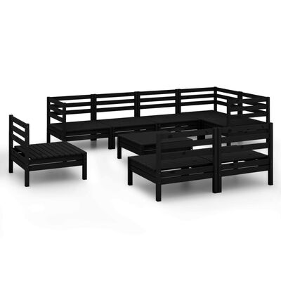 vidaXL 9 Piece Garden Lounge Set Solid Wood Pine Black