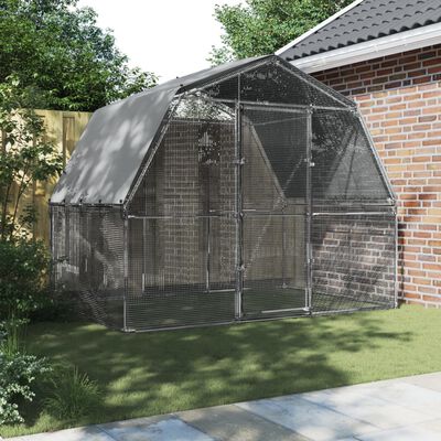 vidaXL Chicken Cage with Roof and Door Silver Galvanised Steel