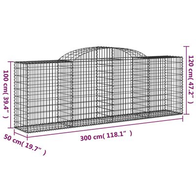 vidaXL Arched Gabion Baskets 4 pcs 300x50x100/120 cm Galvanised Iron