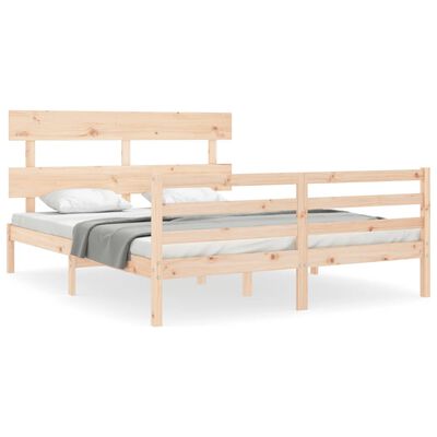 vidaXL Bed Frame with Headboard King Size Solid Wood