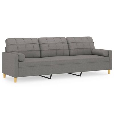 vidaXL 3-Seater Sofa with Pillows&Cushions Dark Grey 210 cm Fabric