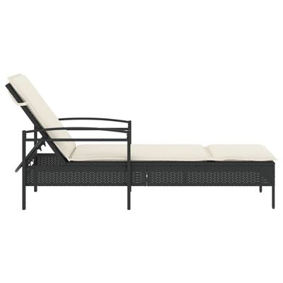 vidaXL Sun Lounger with Cushion Black 63x200x81 cm Poly Rattan