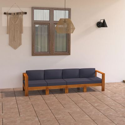 vidaXL 4-Seater Garden Sofa with Dark Grey Cushions Acacia Wood