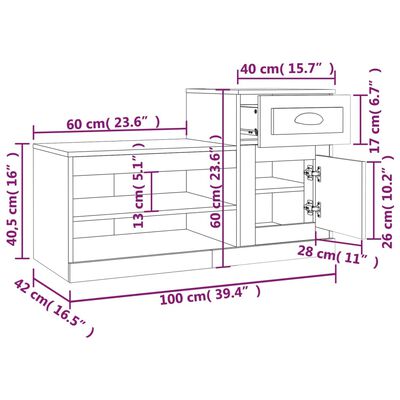 vidaXL Shoe Cabinet Concrete Grey 100x42x60 cm Engineered Wood