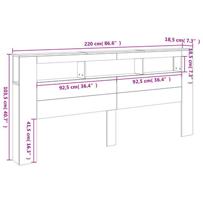 vidaXL LED Headboard White 220x18.5x103.5 cm Engineered Wood