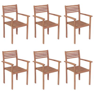 vidaXL Stackable Garden Chairs with Cushions 6 pcs Solid Teak Wood