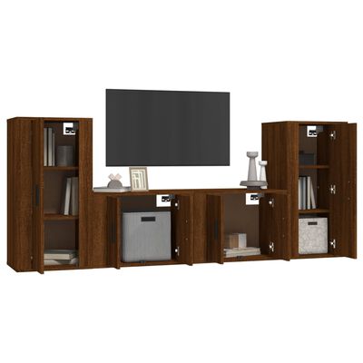 vidaXL 4 Piece TV Cabinet Set Brown Oak Engineered Wood