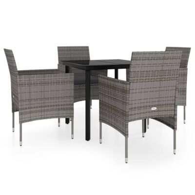 vidaXL 5 Piece Garden Dining Set with Cushions Grey and Black