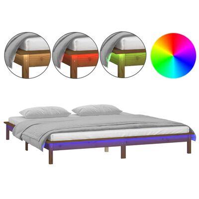 vidaXL LED Bed Frame Honey Brown 135x190 cm Double Solid Wood