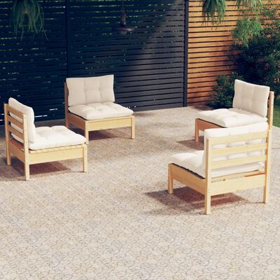 vidaXL 4 Piece Garden Lounge Set with Cream Cushions Pinewood