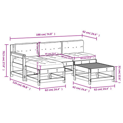 vidaXL 5 Piece Garden Lounge Set with Cushions Solid Wood