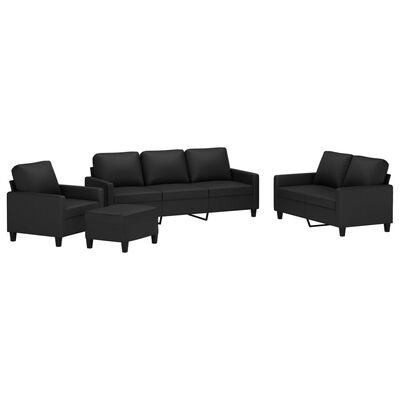 vidaXL 4 Piece Sofa Set with Cushions Black Faux Leather