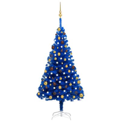 vidaXL Artificial Pre-lit Christmas Tree with Ball Set Blue 150 cm PVC