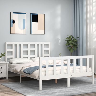 vidaXL Bed Frame without Mattress White Double Solid Wood Pine