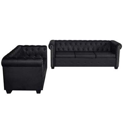 vidaXL Chesterfield 2-Seater and 3-Seater Artificial Leather Black