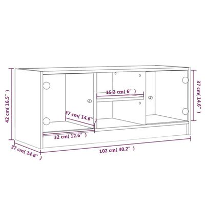 vidaXL TV Cabinet with Glass Doors White 102x37x42 cm