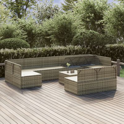 vidaXL 10 Piece Garden Lounge Set with Cushions Grey Poly Rattan