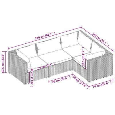 vidaXL 4 Piece Garden Lounge Set with Cushions Poly Rattan Grey