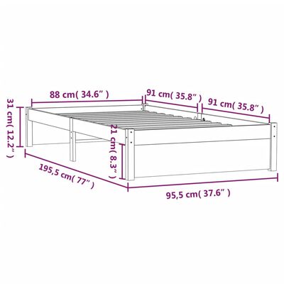 vidaXL Bed Frame without Mattress Honey Brown Solid Wood 90x190 cm Single