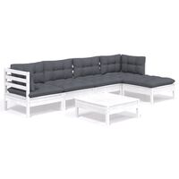 vidaXL 6 Piece Garden Lounge Set with Cushions White Pinewood